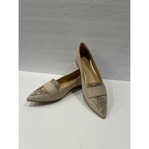 Clarks Beige Suede Pointed Toe Flats Snake Print Accent Women’s 8